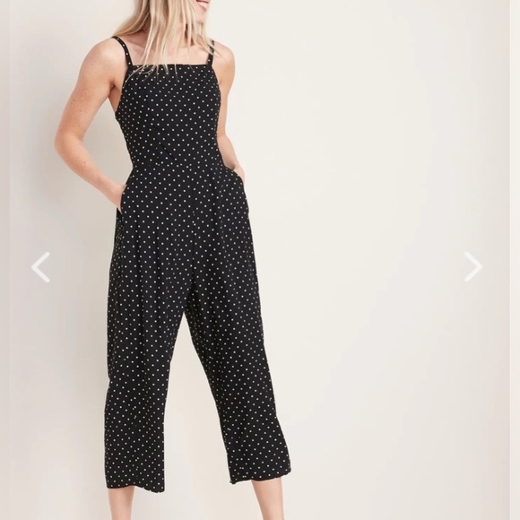 Old Navy Pants - Old Navy Womens Medium Black White Polka Dot Jumpsuit Square Neck Sleeveless
